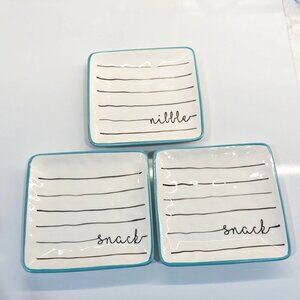 3 Blue Harbor Collection Nibble Snack Cocktail Appetizer Dishes Square Aqua Edge